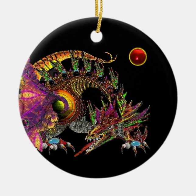 DRAGO Red Ruby Monogram Ceramic Ornament (Front)