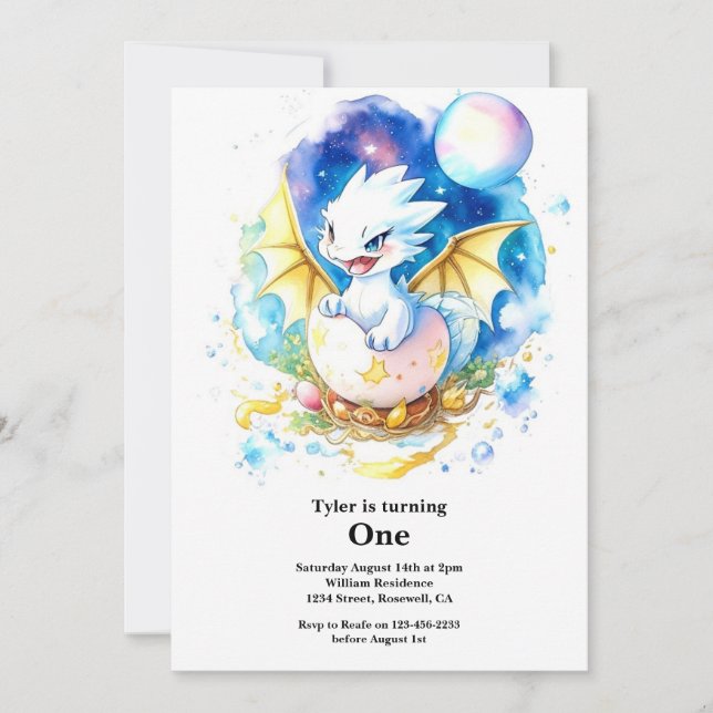 Dragon 1st Birthday Invitation (Front)