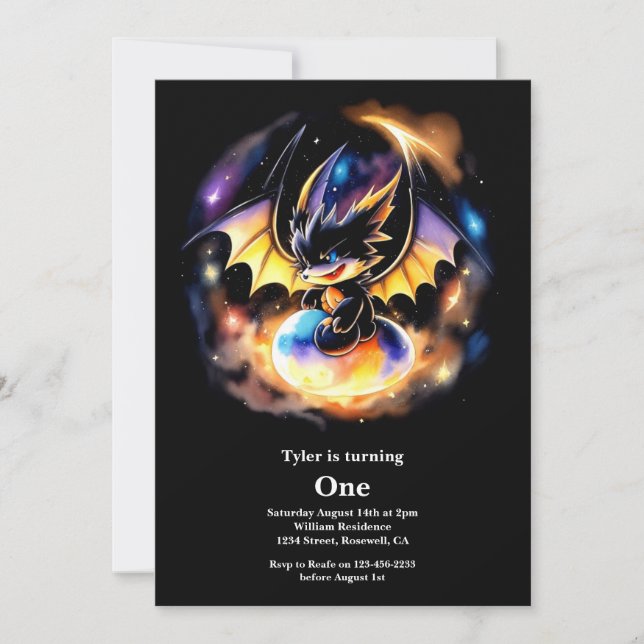 Dragon 1st Birthday Invitation (Front)