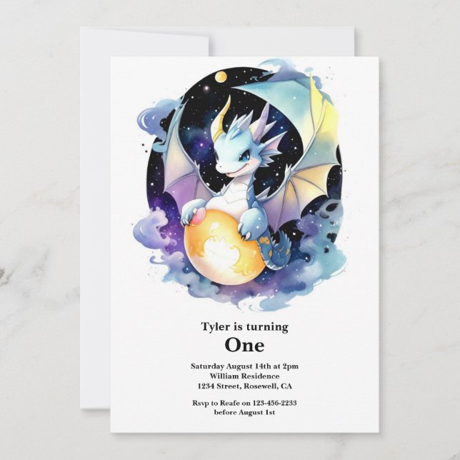 Dragon 1st Birthday Invitation (Front)