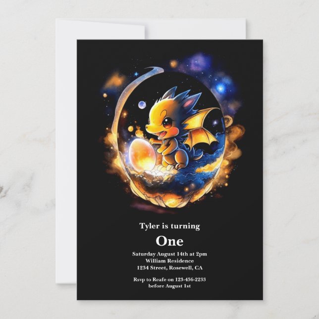 Dragon 1st Birthday Invitation (Front)