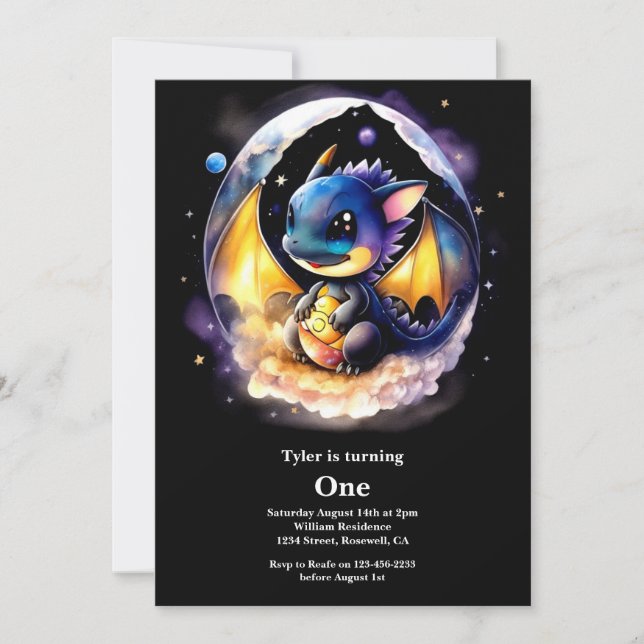 Dragon 1st Birthday Invitation (Front)