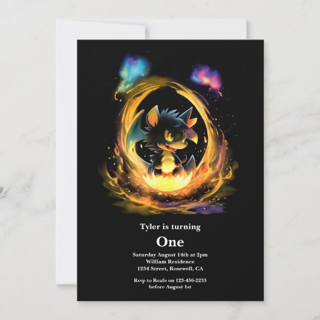 Dragon 1st Birthday Invitation (Front)