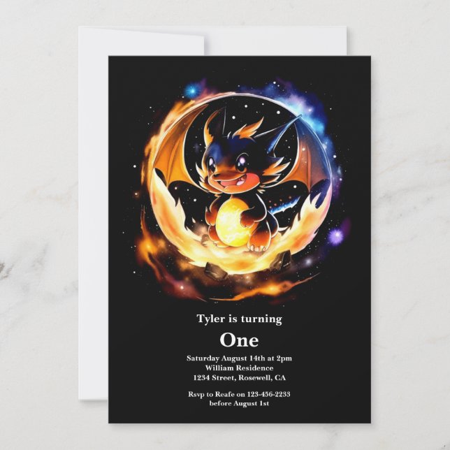 Dragon 1st Birthday Invitation (Front)