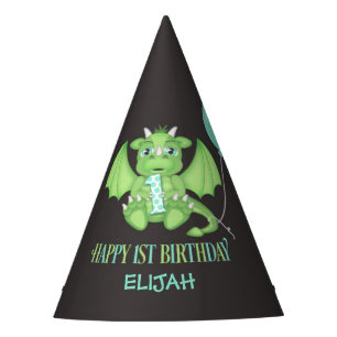 Dragon 1st Birthday Paper Party Hats Personalized