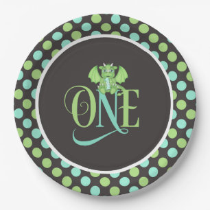 Dragon 1st Birthday Plates Green/Blue/Grey