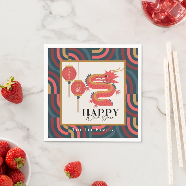 Dragon 2024 Teal Chinese New Year Holiday Napkin (Insitu)