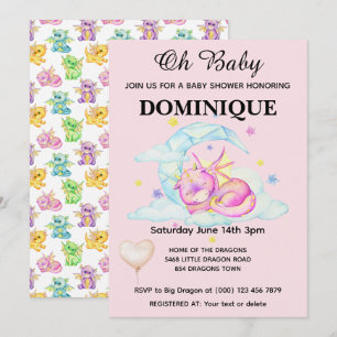 Dragon À La Baisse Sur Rose - Invitation Baby show