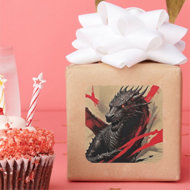 Dragon Abstract Expressionism Square Sticker (Party)