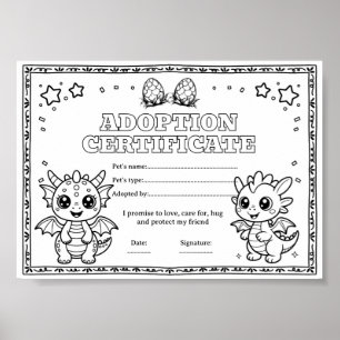 Dragon adopt a pet colouring certificate poster