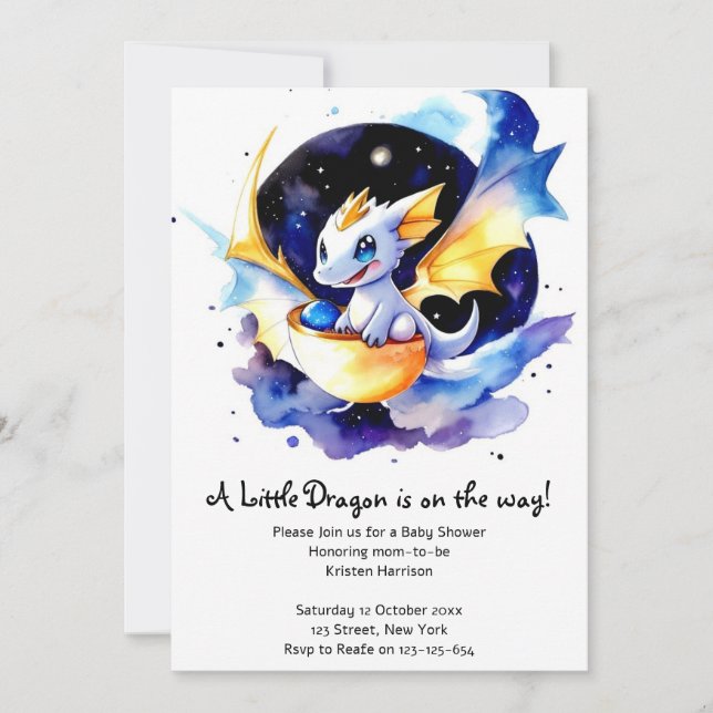 Dragon-Adorned Baby Shower Gathering Invitation (Front)
