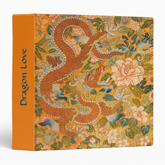 DRAGON AMONG PEONIES,FLOWERS,GREEN LEAVES Floral Binder (Front/Spine)