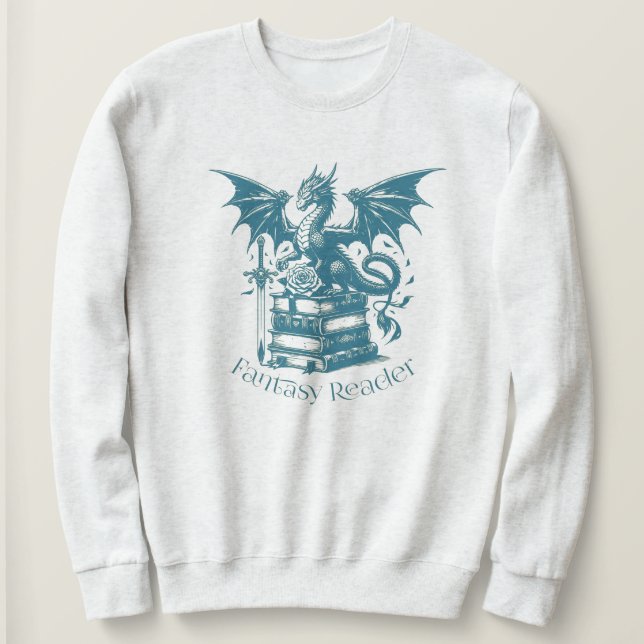 Dragon and Books Fantasy Reader Sweatshirt (Design Front)