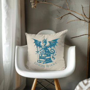 Dragon and Books Fantasy Reader Throw Pillow