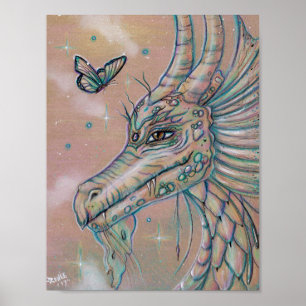 Dragon and butterfly fantasy art poster by Renee
