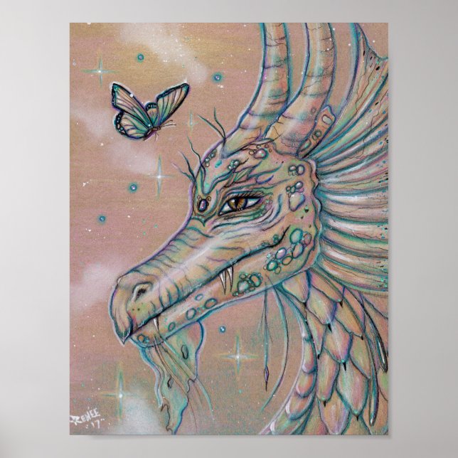 Dragon and butterfly fantasy art poster by Renee (Front)