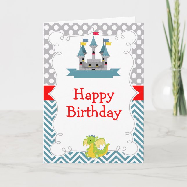 Dragon and Castle Birthday Party  Card (Front)