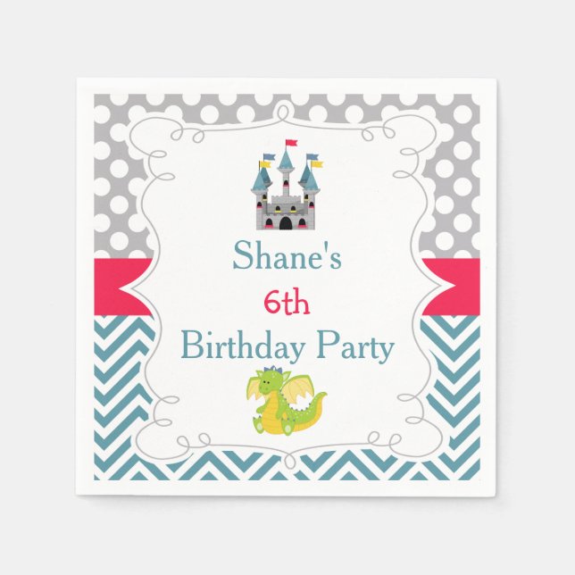 Dragon and Castle Birthday Party Napkin (Front)