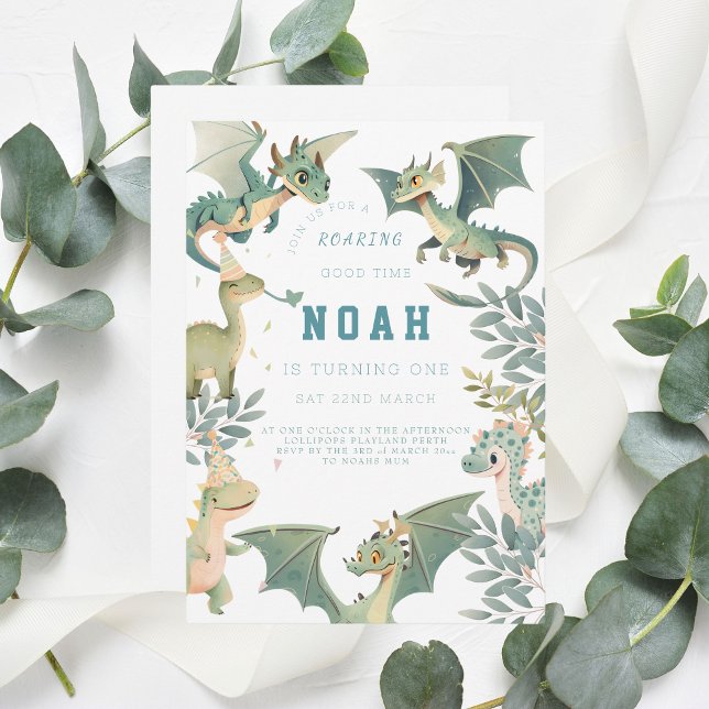 Dragon and Dino First Birthday Invitation (Creator Uploaded)