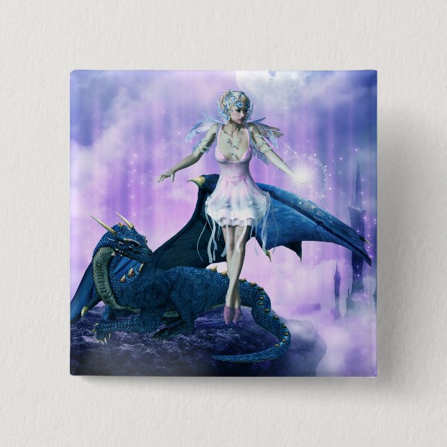 Dragon And Fairy 2 Inch Square Button (Front)