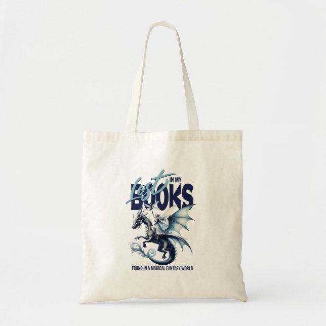 Dragon and Fairy & Fantasy book lover quote Tote Bag (Front)