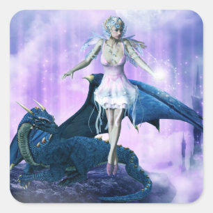 Dragon And Fairy Square Sticker