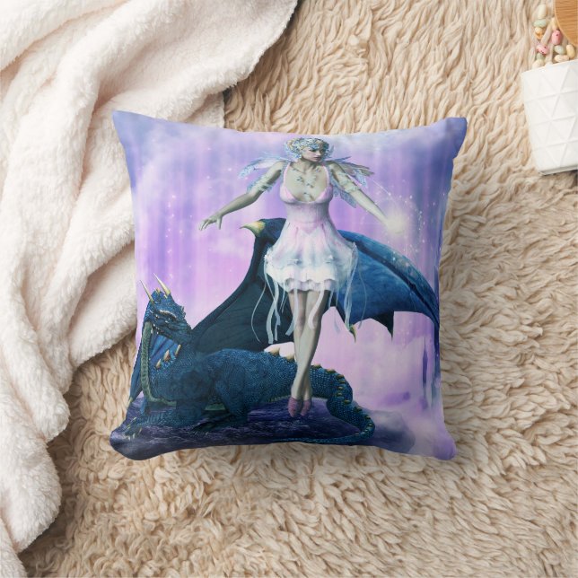 Dragon And Fairy Throw Pillow (Blanket)