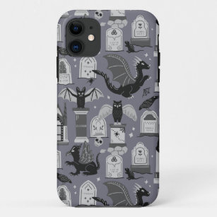 Dragon and gryphon in halloween cemetery - grey Case-Mate iPhone case
