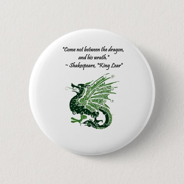 Dragon and His Wrath Shakespeare King Lear Cartoon 2 Inch Round Button (Front)