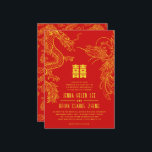 Dragon and Phoenix Double Happiness | Back Pattern Invitation<br><div class="desc">Introducing a stunning dragon and phoenix wedding invitation, exquisitely designed to capture the elements of traditional Chinese culture. This invitation boasts a striking colour scheme of red and gold, symbolizing good fortune and purity, respectively. The double happiness symbol, prominently displayed towards the top, represents the joyous union of two individuals...</div>