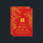Dragon and Phoenix Double Happiness | Back Pattern Invitation<br><div class="desc">Introducing a stunning dragon and phoenix wedding invitation, exquisitely designed to capture the elements of traditional Chinese culture. This invitation boasts a striking colour scheme of red and gold, symbolizing good fortune and purity, respectively. The double happiness symbol, prominently displayed towards the top, represents the joyous union of two individuals...</div>