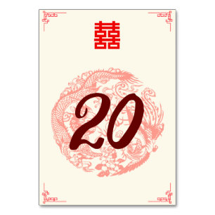 Dragon and Phoenix red chinese wedding banquet Table Number