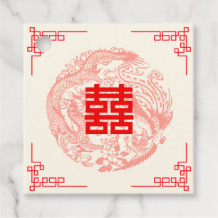 Dragon and Phoenix red chinese wedding Favour Tags