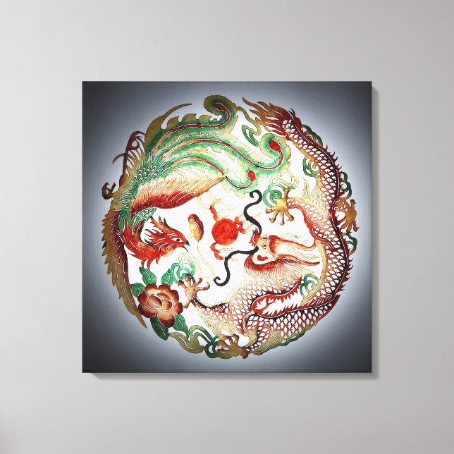 Dragon and phoenix stencil canvas print (Front)