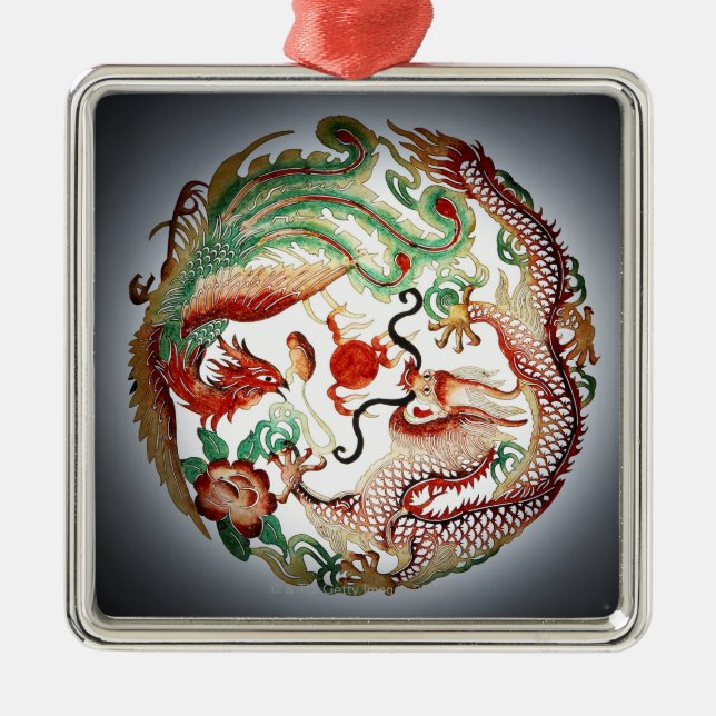 Dragon and phoenix stencil metal ornament (Front)