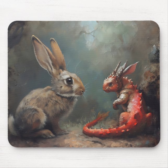 Dragon and Rabbit Fantasy Mouse Pad (Front)