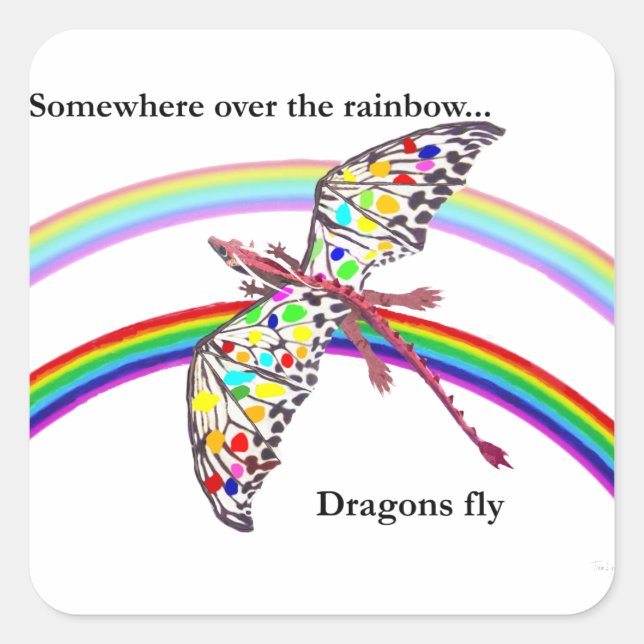 Dragon and Rainbow Square Sticker (Front)