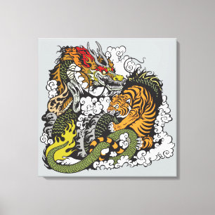 dragon and tiger fighting canvas print
