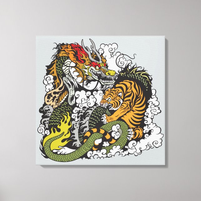 dragon and tiger fighting canvas print (Front)