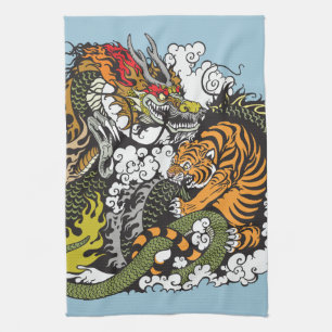 dragon and tiger fighting kitchen towel