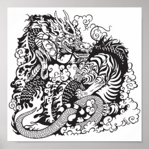 dragon and tiger fighting poster