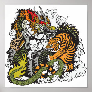 dragon and tiger fighting poster