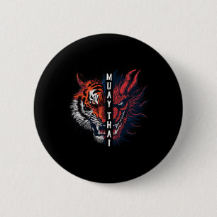 Dragon And Tiger Head Muay Thai Kickboxing Art 2 Inch Round Button
