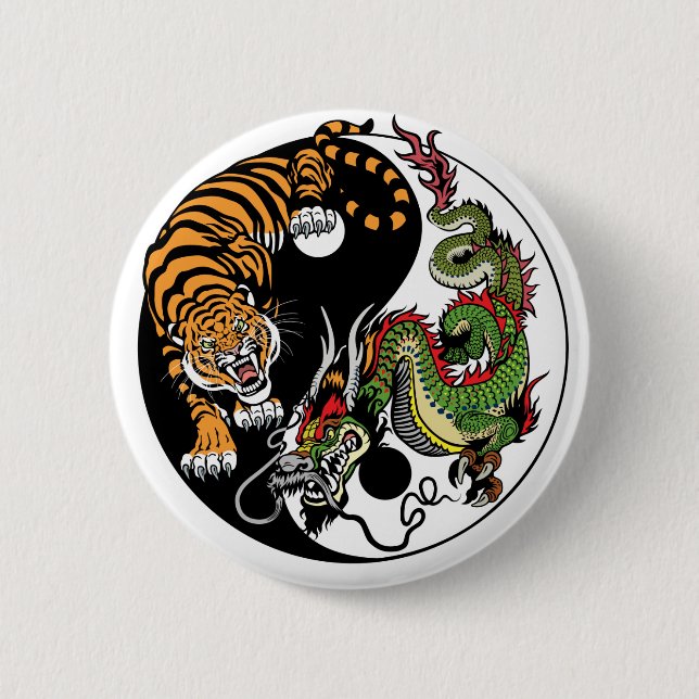 dragon and tiger yin yang 2 inch round button (Front)