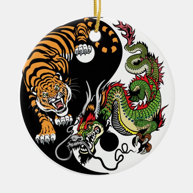 dragon and tiger yin yang ceramic ornament (Front)
