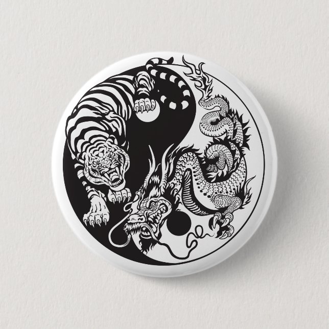 dragon and tiger yin yang symbol 2 inch round button (Front)