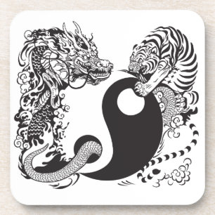 dragon and tiger yin yang symbol coaster