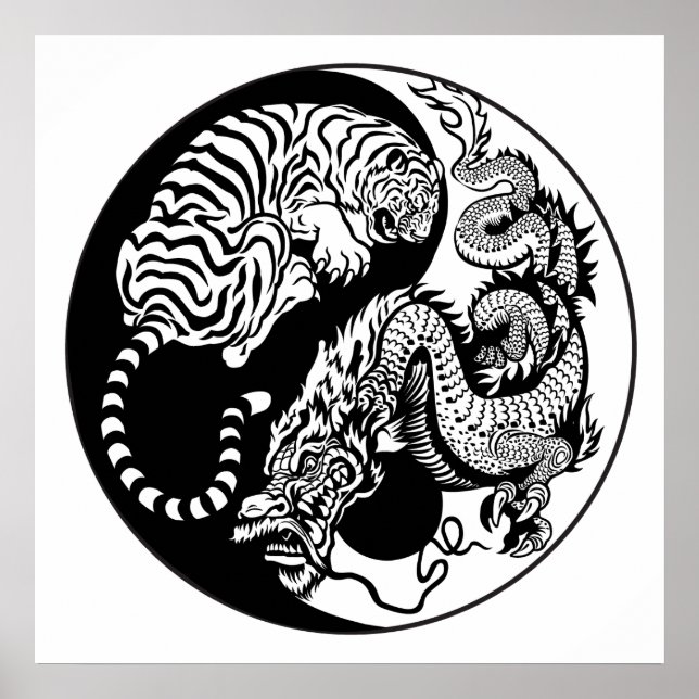 dragon and tiger yin yang  symbol poster (Front)