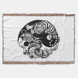 dragon and tiger yin yang symbol throw blanket