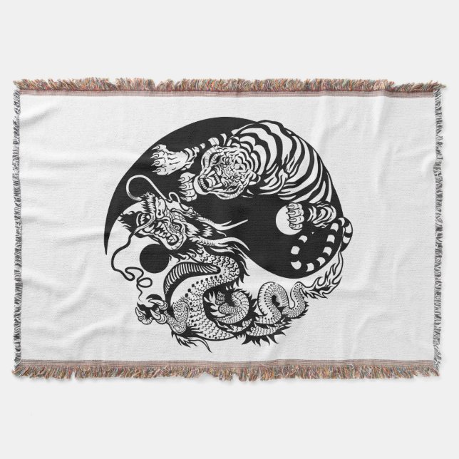 dragon and tiger yin yang symbol throw blanket (Front)